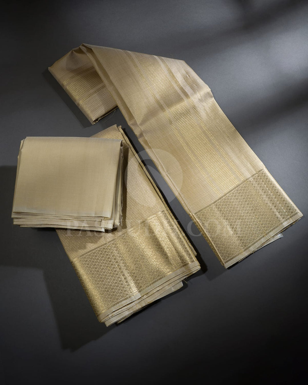 Beige Pure Silk Dhothi Angavastram With Shirt-V51