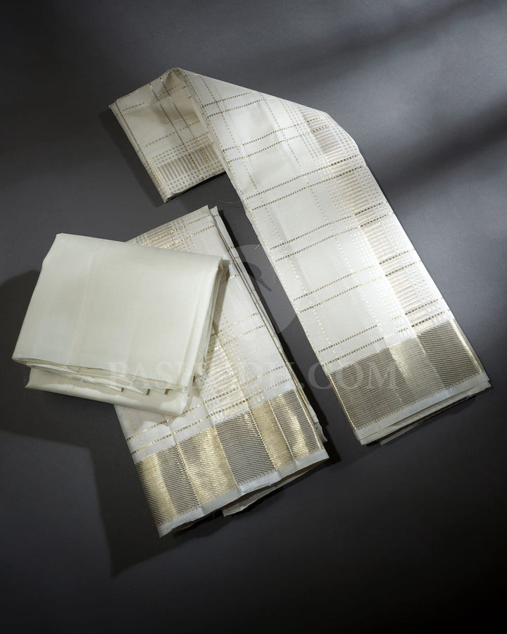 Half White Pure Dhothi Angavastram With Shirt-V53