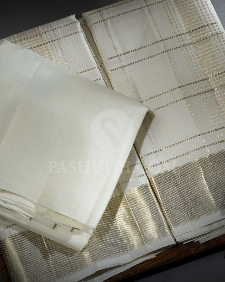 Half White Pure Dhothi Angavastram With Shirt-V53