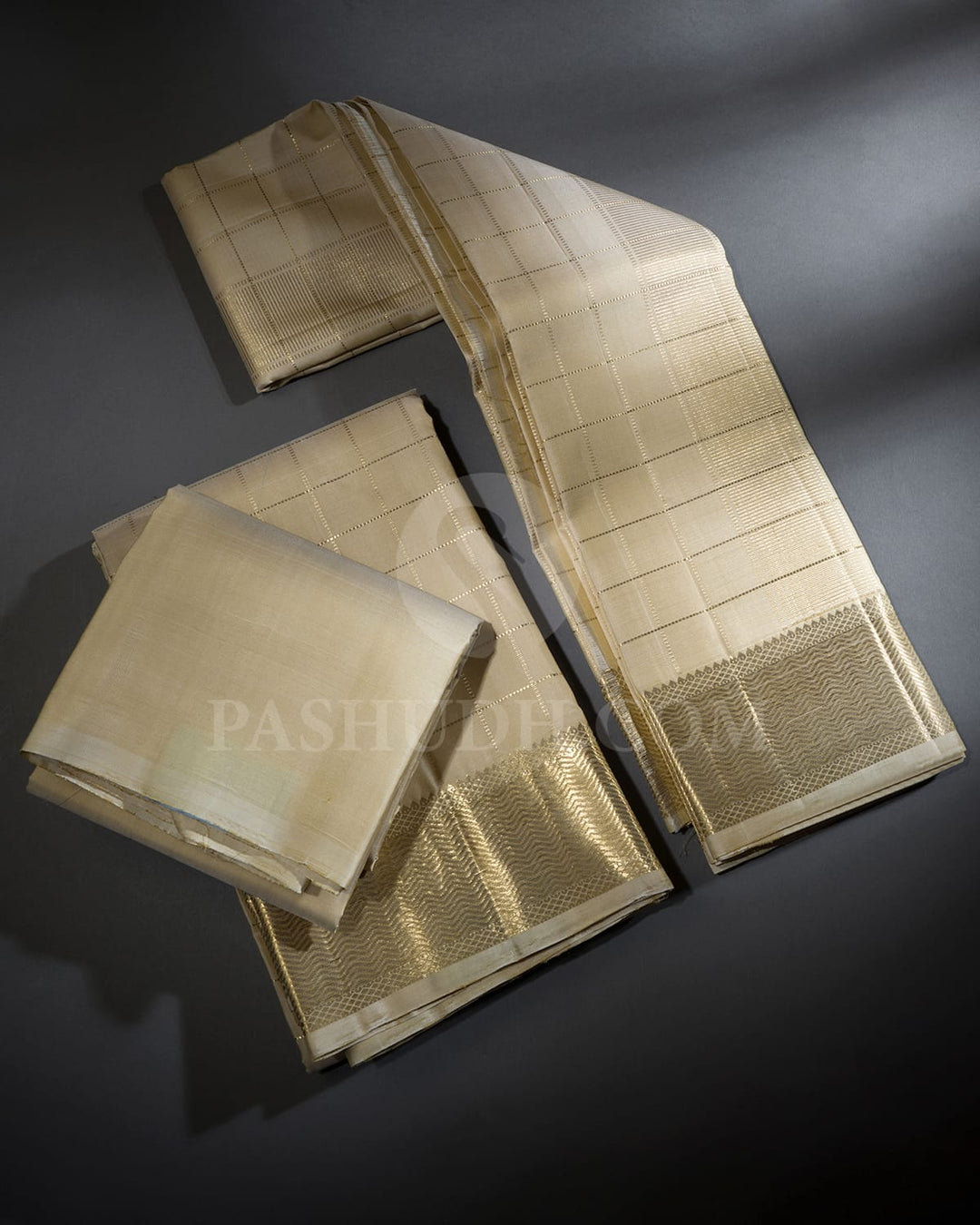 Beige Pure Silk Dhothi Angavastram With Shirt-V58