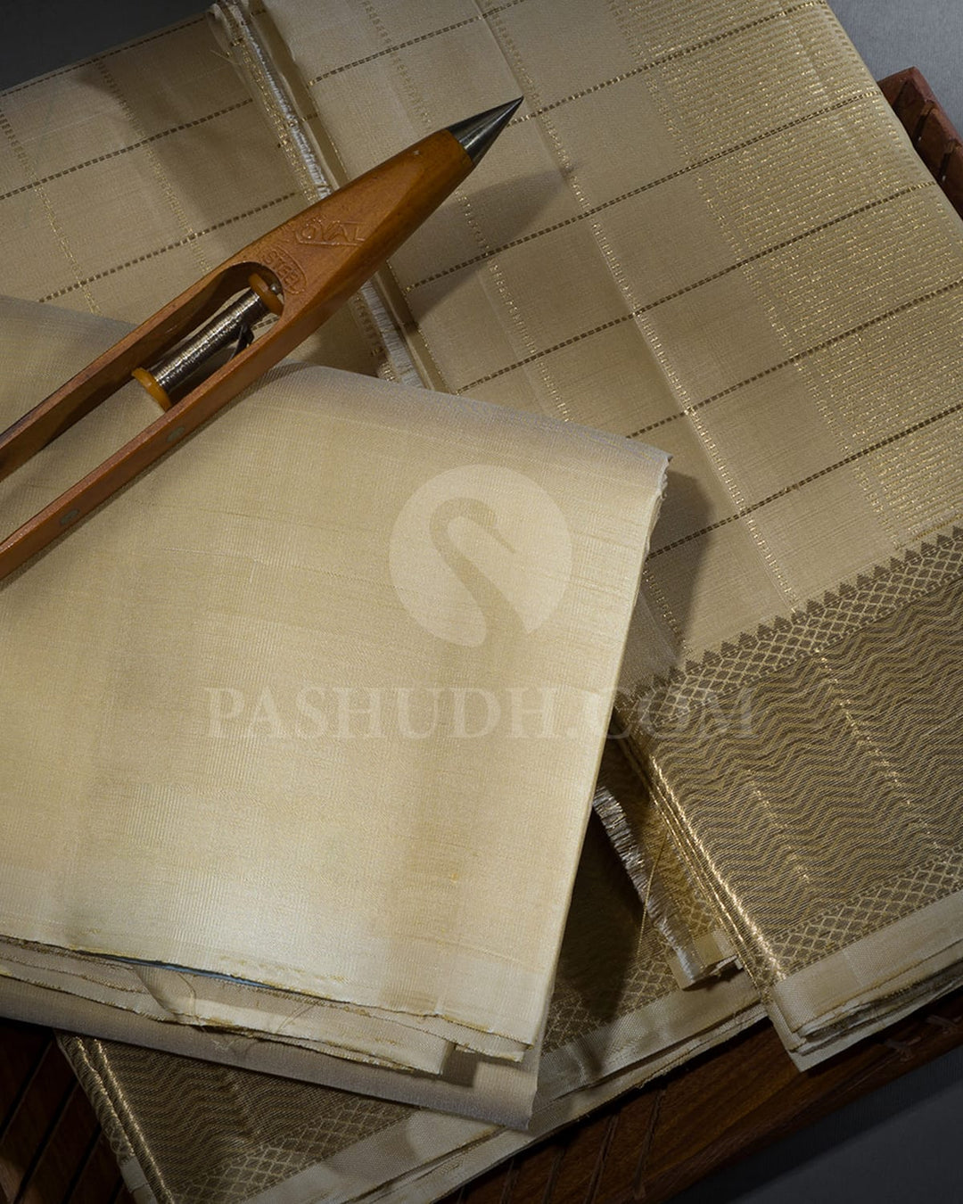 Beige Pure Silk Dhothi Angavastram With Shirt-V58