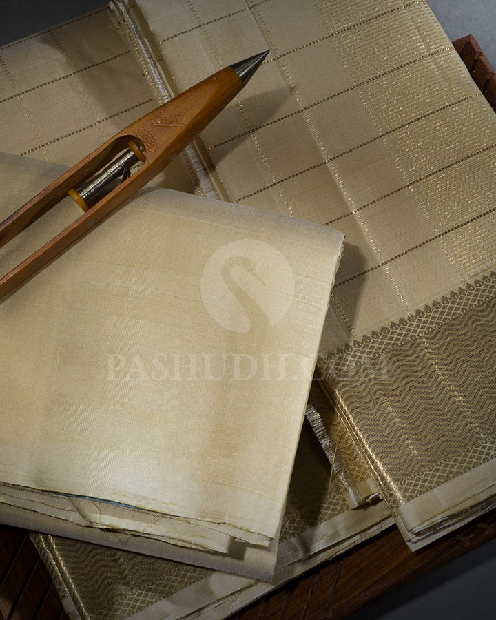 Beige Pure Silk Dhothi Angavastram With Shirt-V58