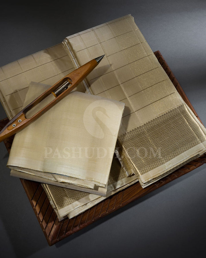 Beige Pure Silk Dhothi Angavastram With Shirt-V58