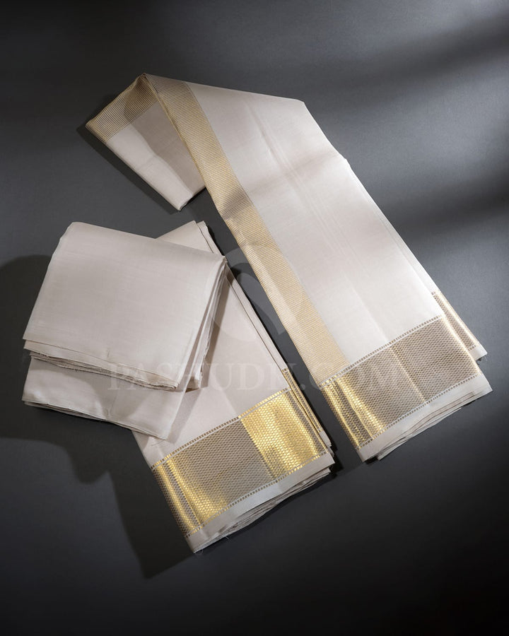 Cream Pure Silk Dhothi Angavastram With Shirt-V57
