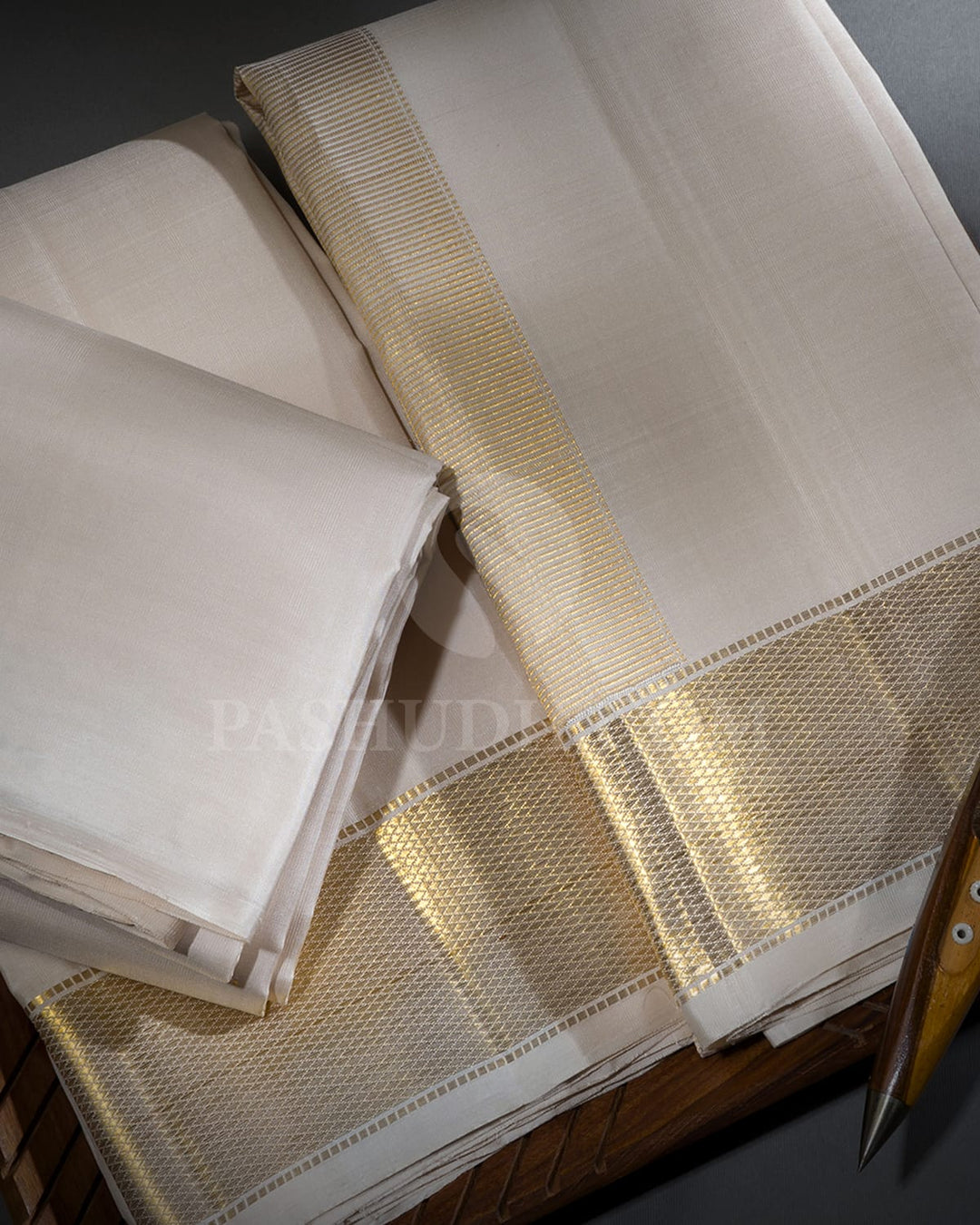 Cream Pure Silk Dhothi Angavastram With Shirt-V57