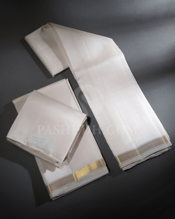 Cream Pure Silk Dhothi Angavastram With Shirt-V52
