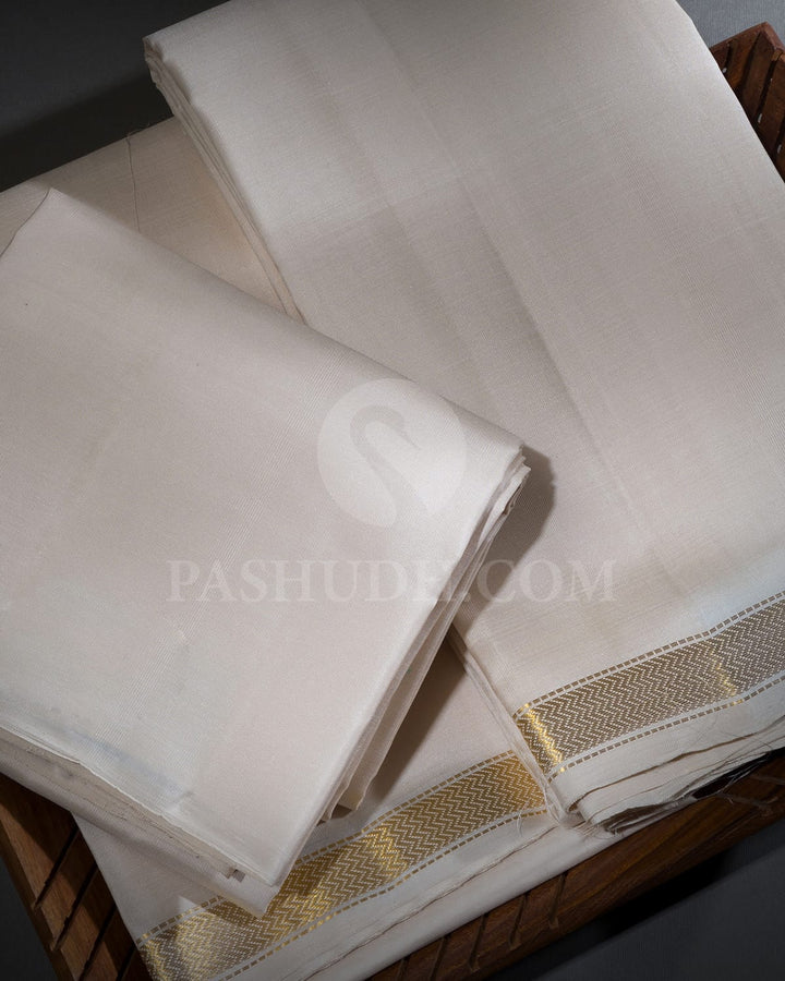 Cream Pure Silk Dhothi Angavastram With Shirt-V52