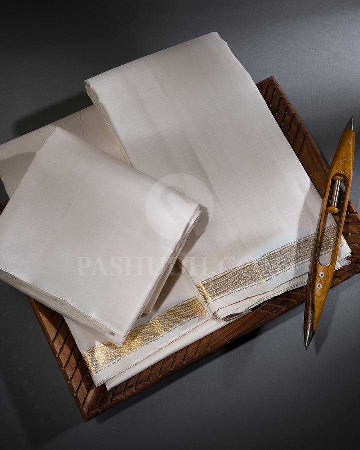 Cream Pure Silk Dhothi Angavastram With Shirt-V52