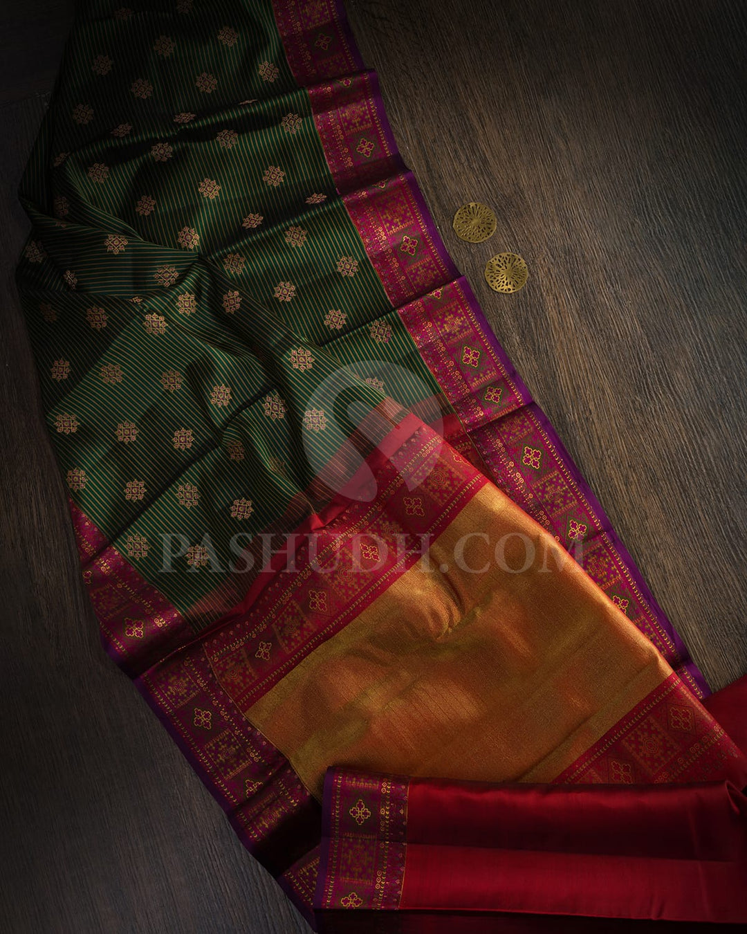 Bottle Green With Meenakari Kanjivaram Silk Saree-DJ447(D)