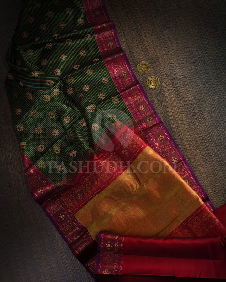 Bottle Green With Meenakari Kanjivaram Silk Saree-DJ447(D)