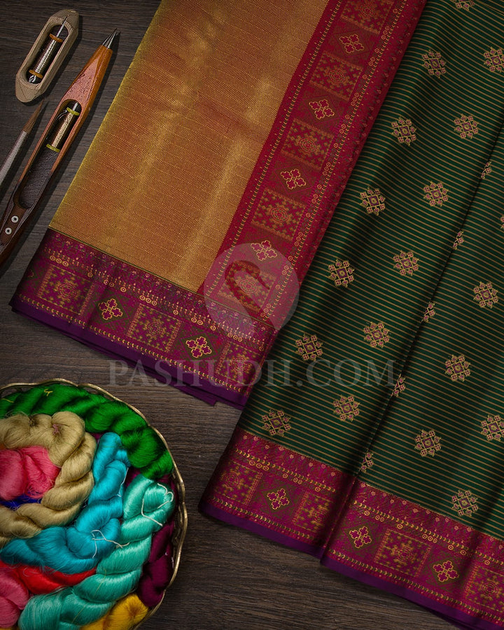 Bottle Green With Meenakari Kanjivaram Silk Saree-DJ447(D)