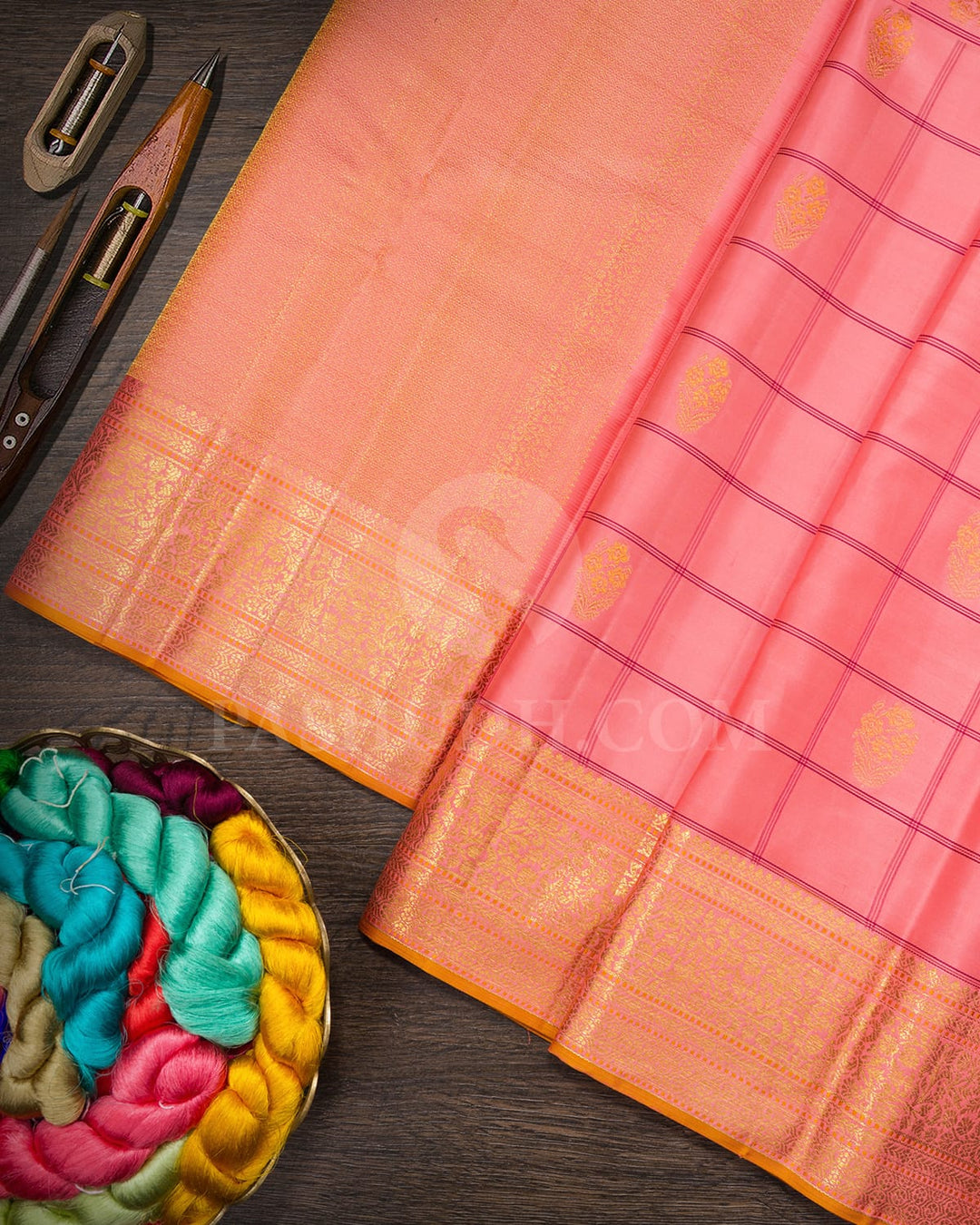 Peachy Pink Kanjivaram Silk Saree-DJ451(C)