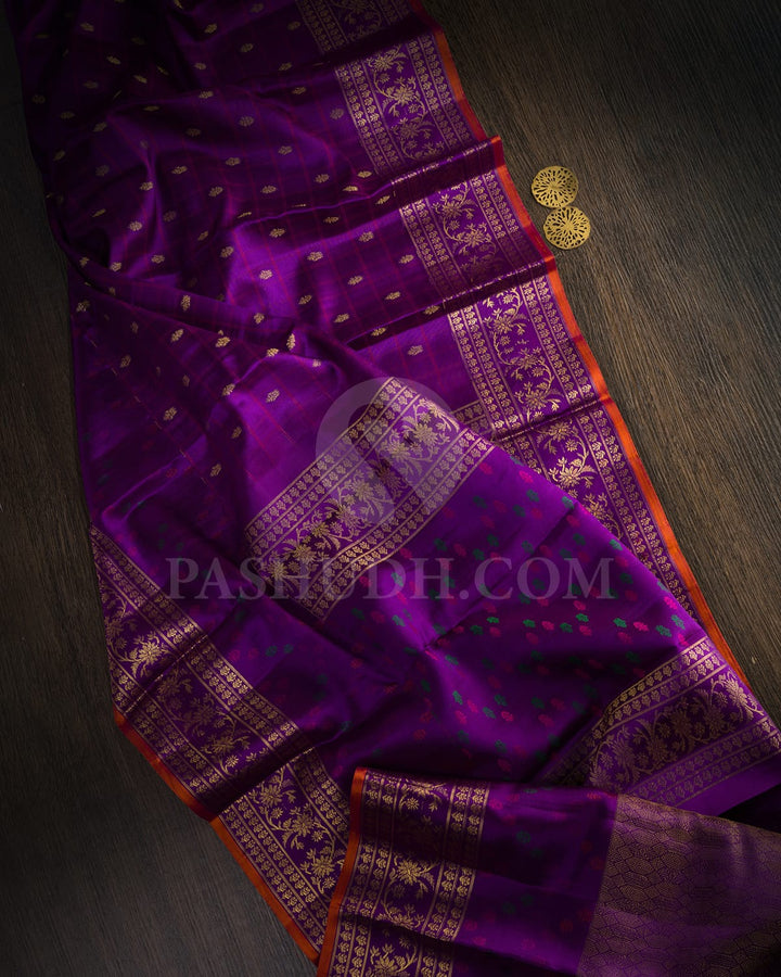 Dark Purpureus Purple Kanjivaram Silk Saree-DJ454(E)