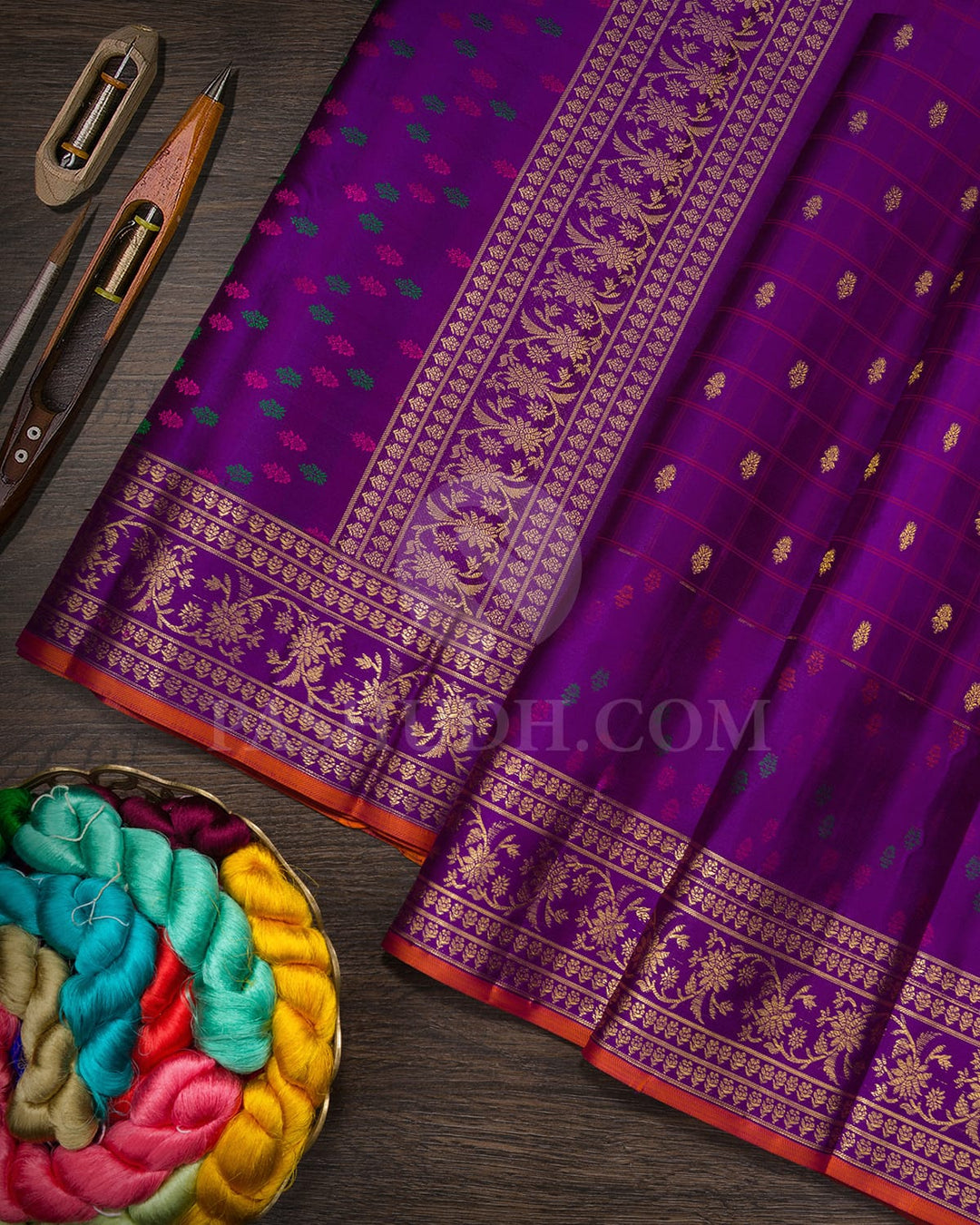 Dark Purpureus Purple Kanjivaram Silk Saree-DJ454(E)