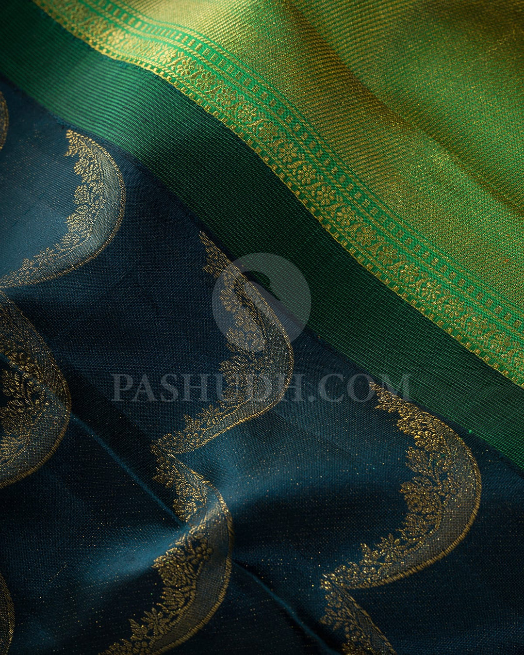 Dark Pine Green With Forest Green Kanjivaram Silk Saree-D660(H)