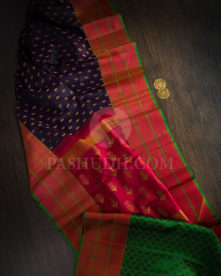 Dual Shaded  Dark Plum Purple Kanjivaram Silk Saree-DJ460(D)