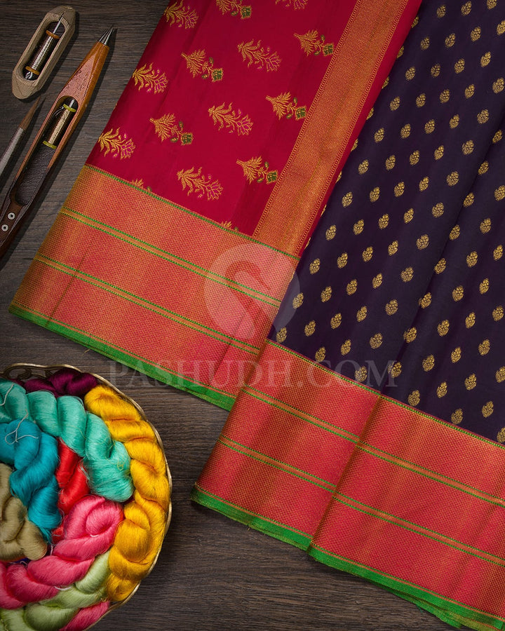 Dual Shaded  Dark Plum Purple Kanjivaram Silk Saree-DJ460(D)