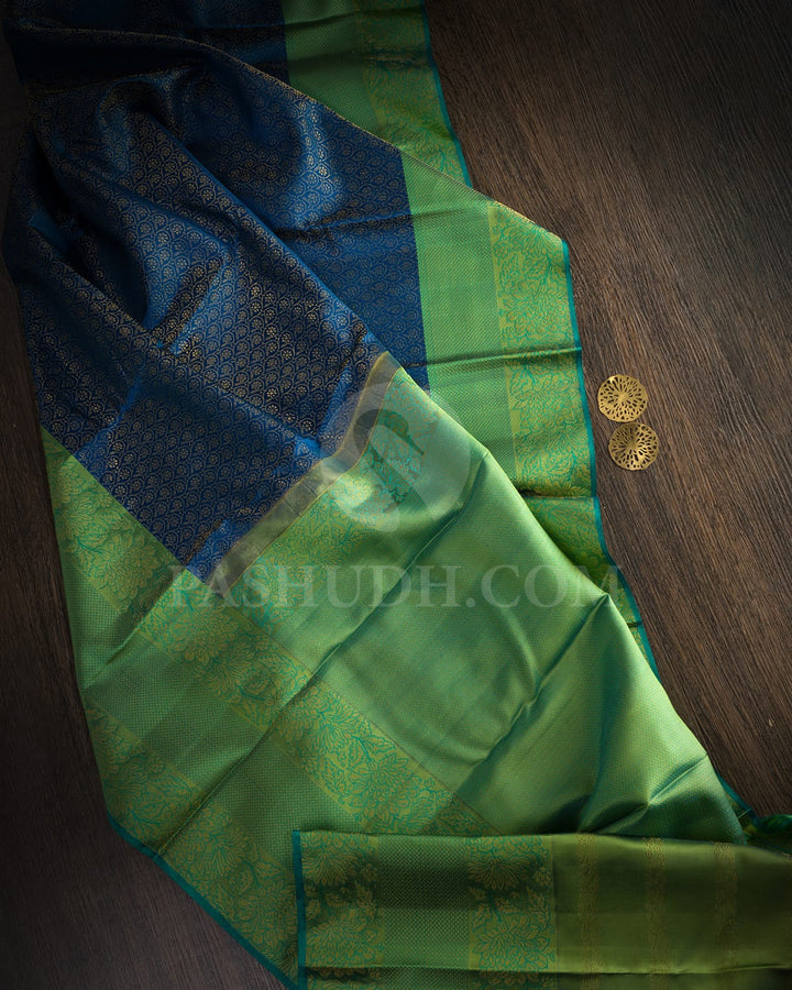 Dual Shaded Teal Blue Kanjivaram Silk Saree-D671(B)