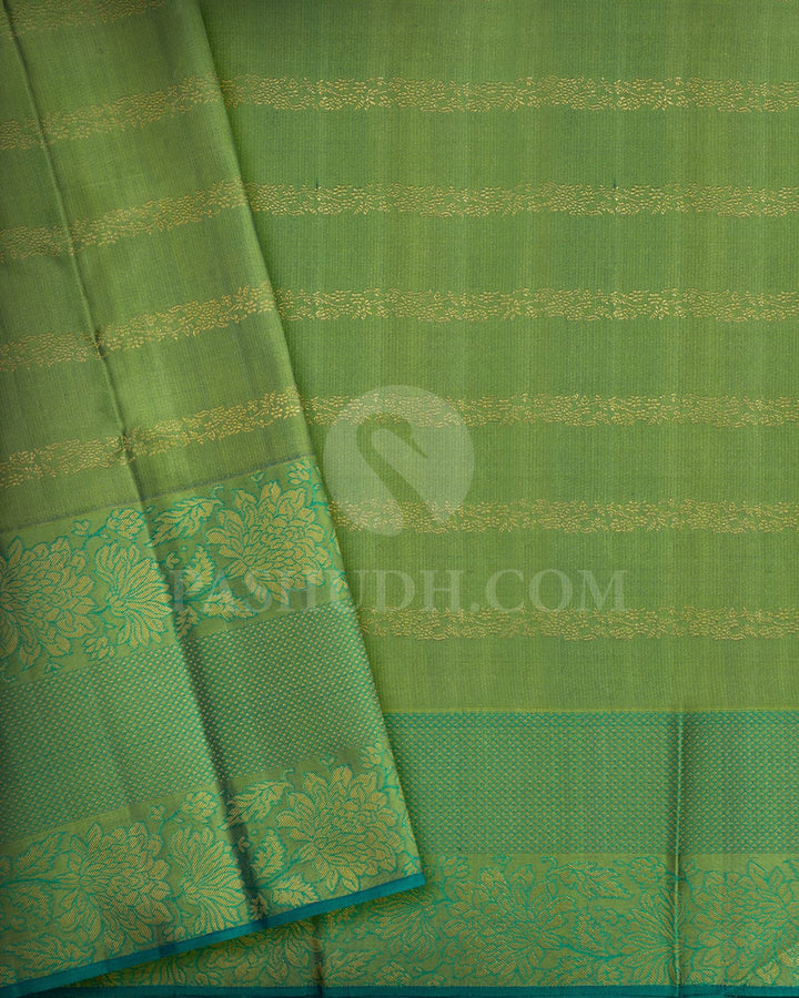 Dual Shaded Teal Blue Kanjivaram Silk Saree-D671(B)