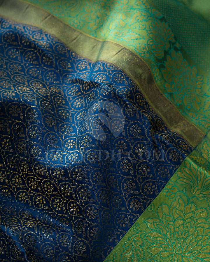 Dual Shaded Teal Blue Kanjivaram Silk Saree-D671(B)
