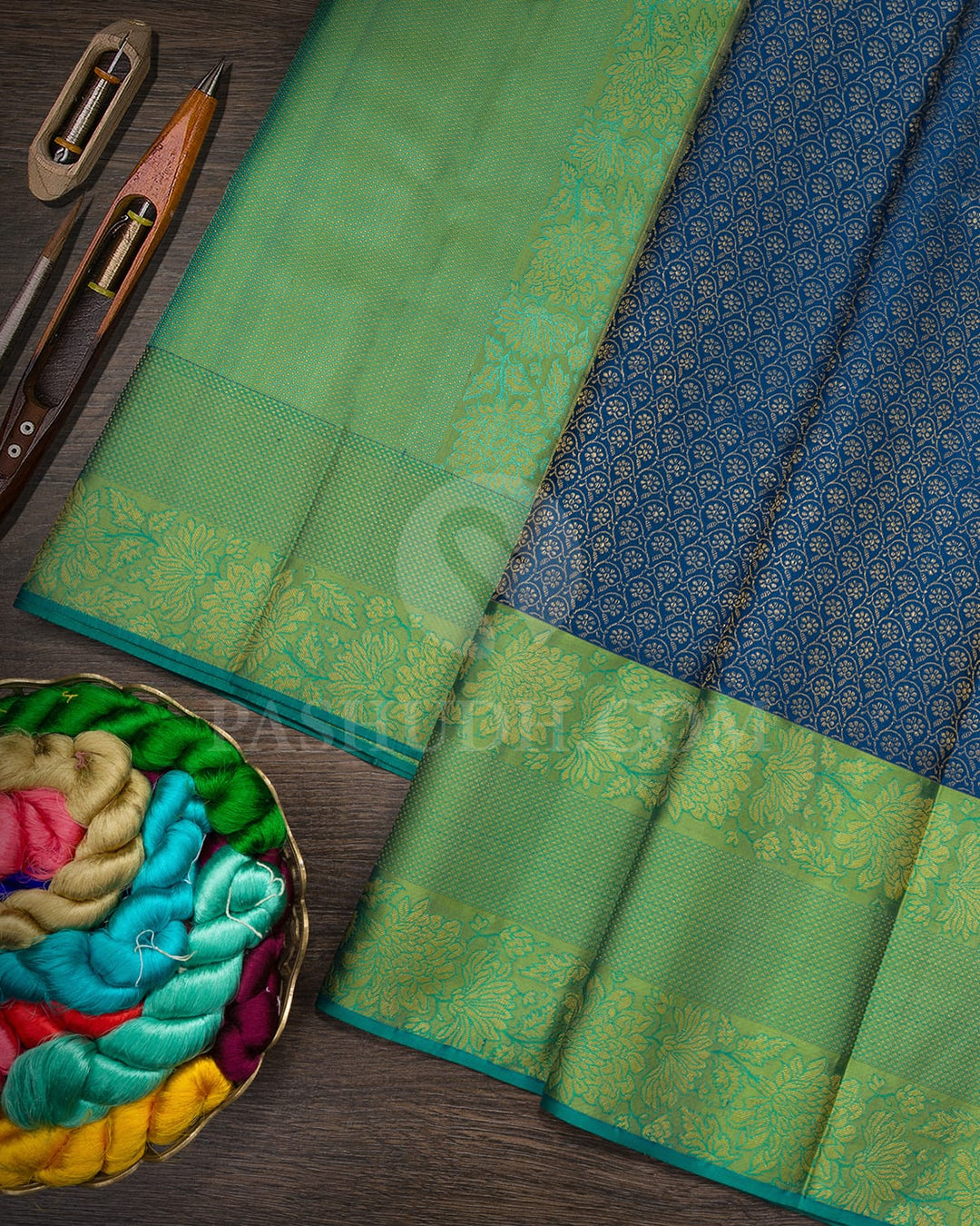 Dual Shaded Teal Blue Kanjivaram Silk Saree-D671(B)