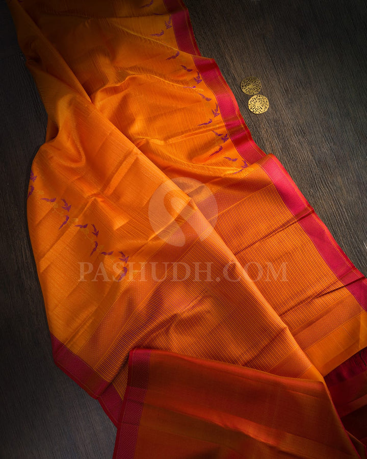 Dark Tangerine Orange Kanjivaram Silk Saree-D693(B)
