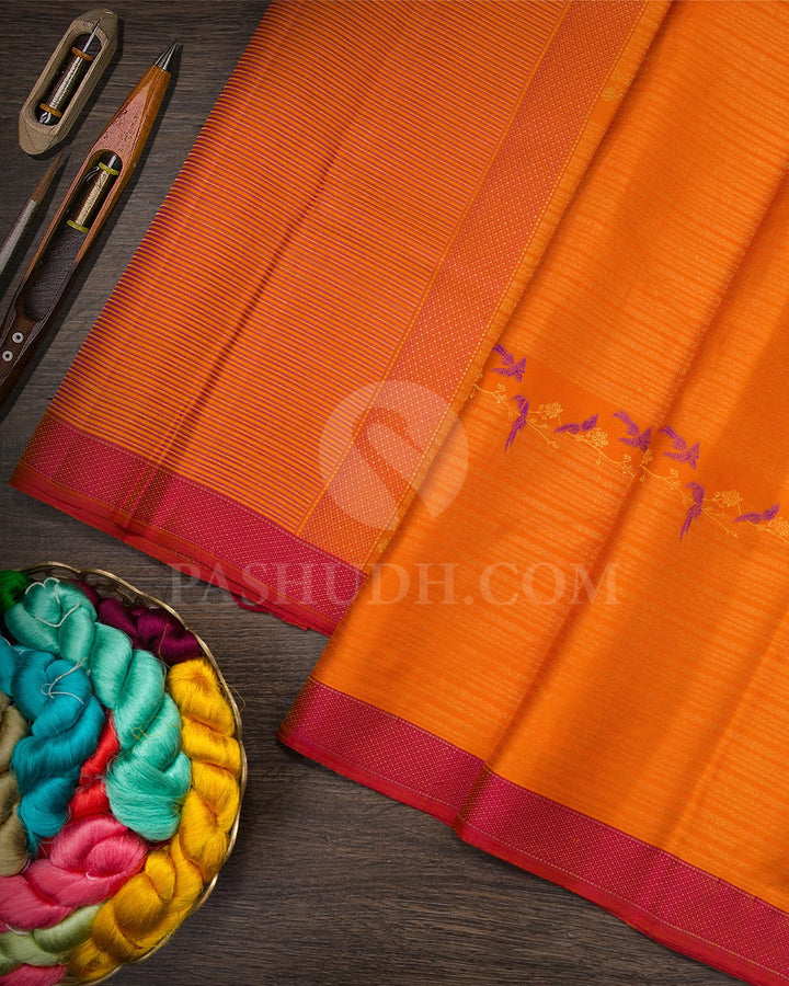 Dark Tangerine Orange Kanjivaram Silk Saree-D693(B)