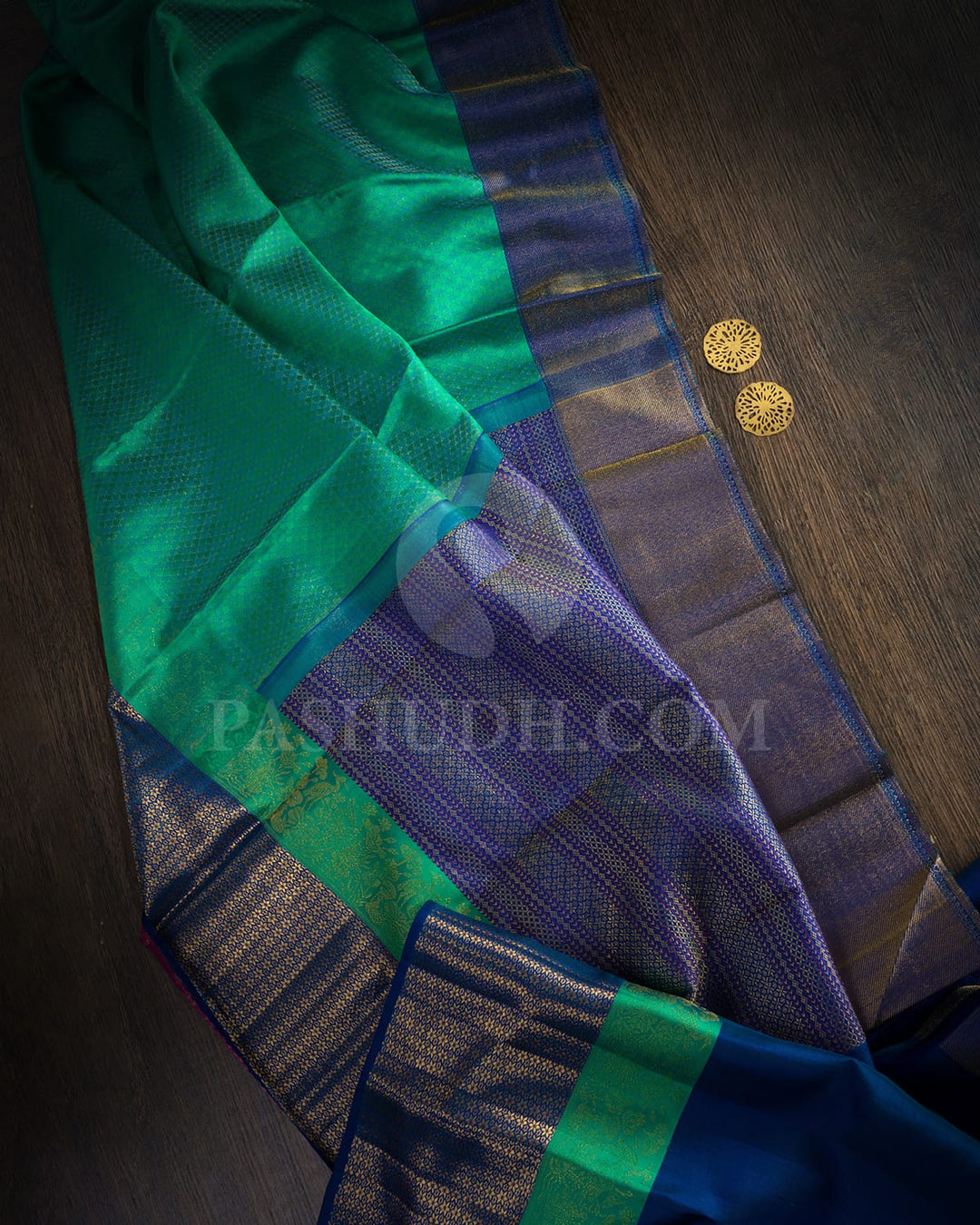 Dual Shaded Peacock Green Kanjivaram Silk Saree-D710(A)