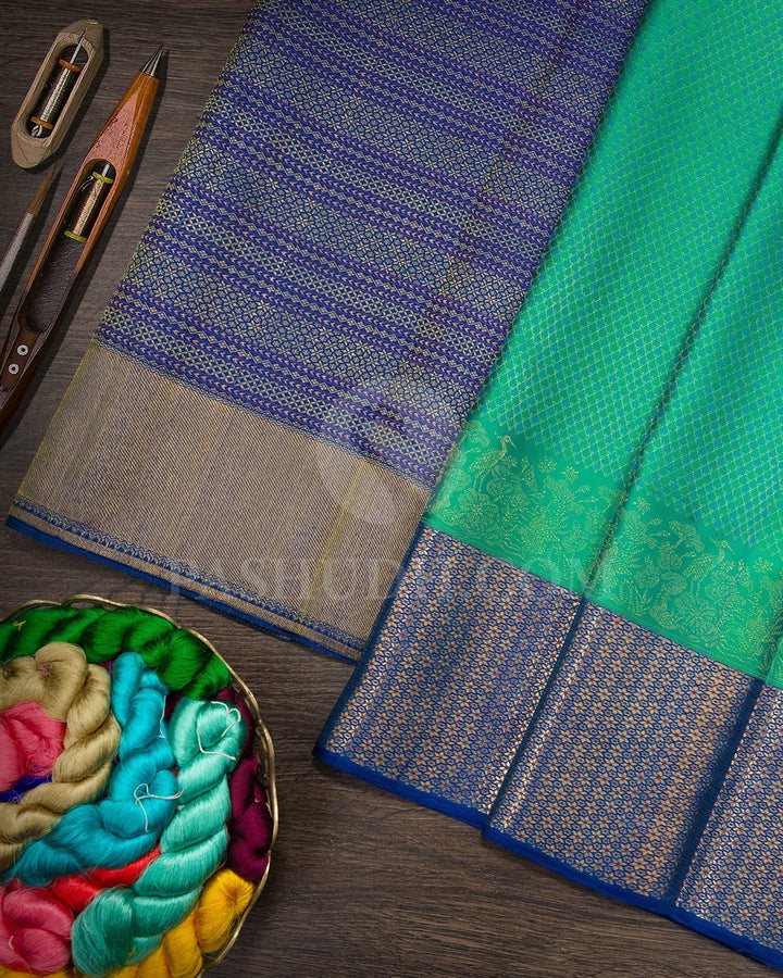 Dual Shaded Peacock Green Kanjivaram Silk Saree-D710(A)