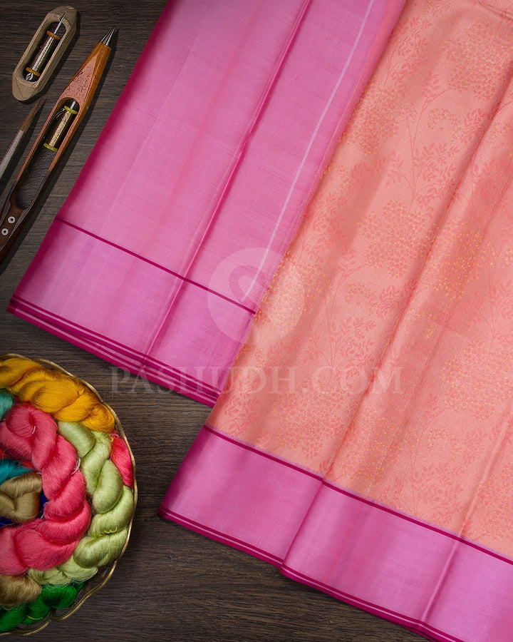Peachy Pink Kanjivaram Silk Saree-DJ452(G)