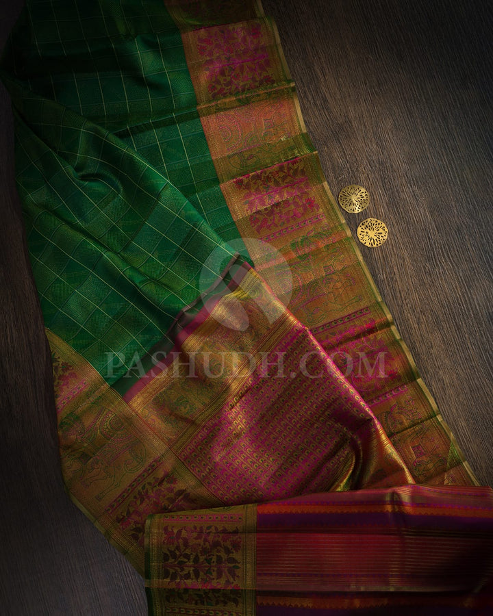 Deep Green Meena Work Kanjivaram Silk Saree-DJ441(C)