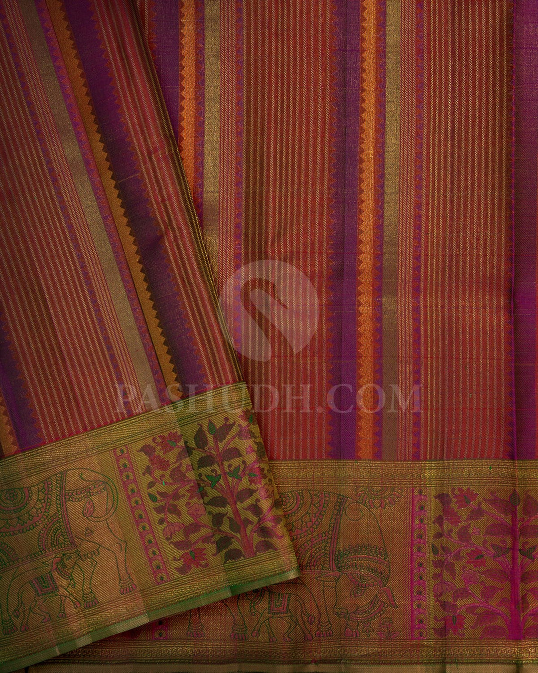 Deep Green Meena Work Kanjivaram Silk Saree-DJ441(C)