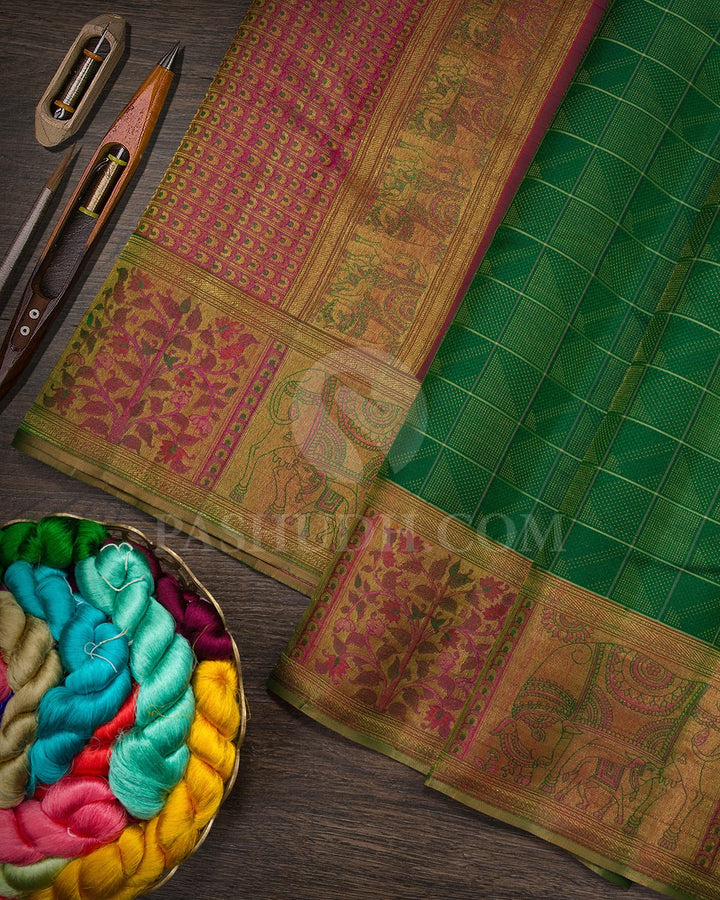 Deep Green Meena Work Kanjivaram Silk Saree-DJ441(C)