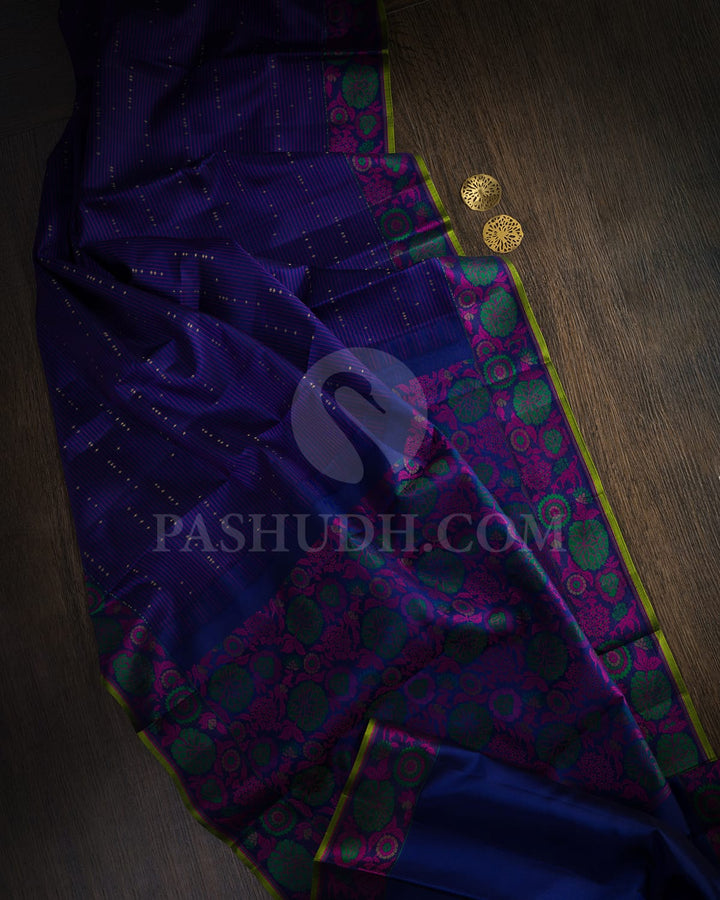 Midnight Blue Meenakari Kanjivaram Silk Saree-DJ461(B)