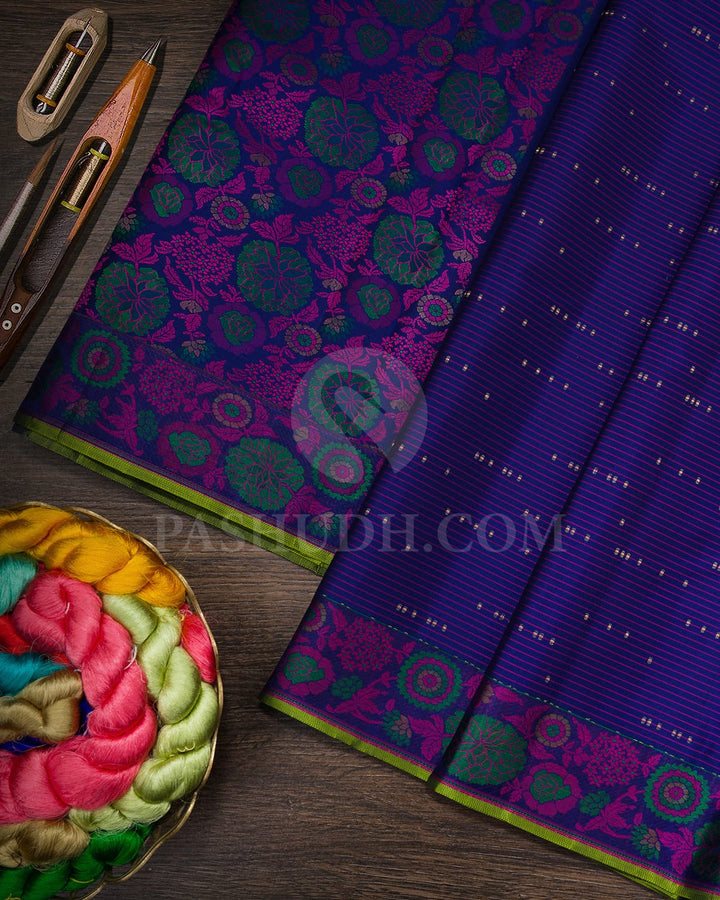 Midnight Blue Meenakari Kanjivaram Silk Saree-DJ461(B)