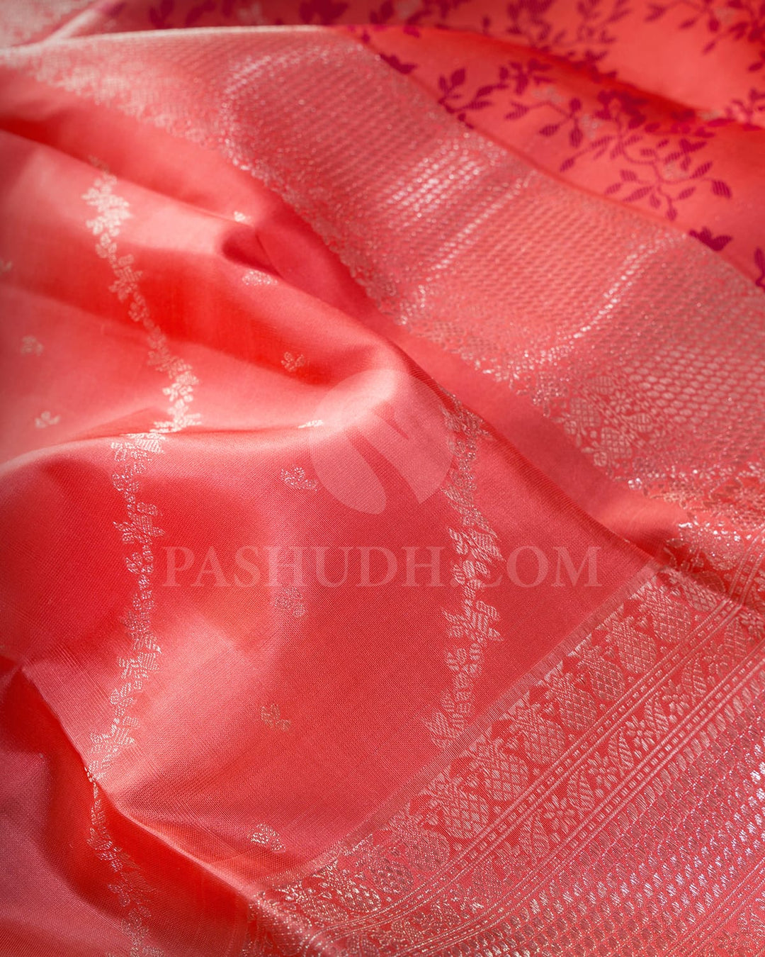 Coral Pink Kanjivaram Silk Saree-DJ420(G)