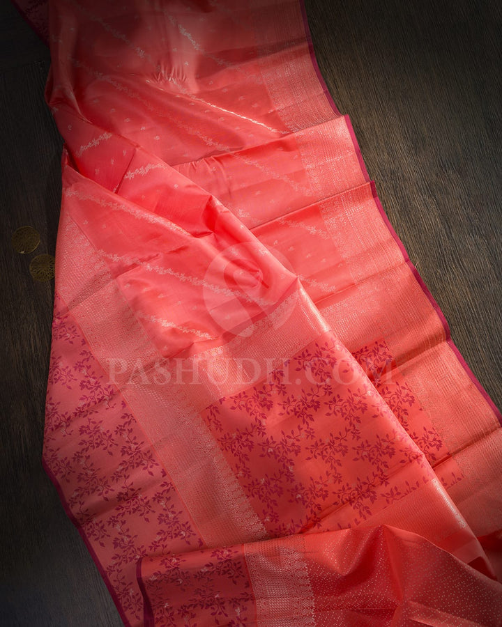 Coral Pink Kanjivaram Silk Saree-DJ420(G)