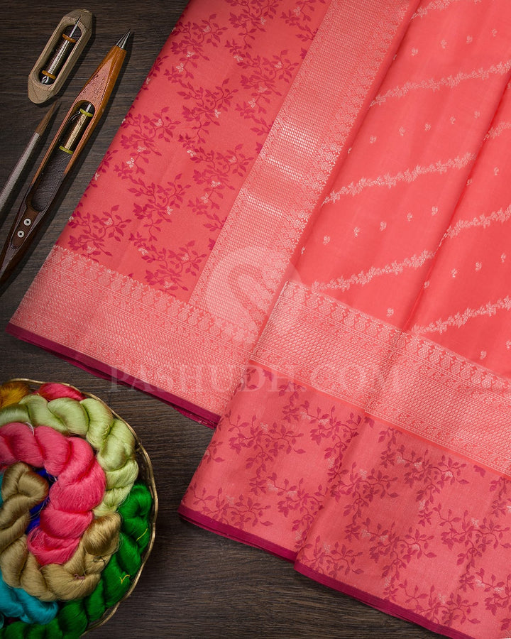 Coral Pink Kanjivaram Silk Saree-DJ420(G)