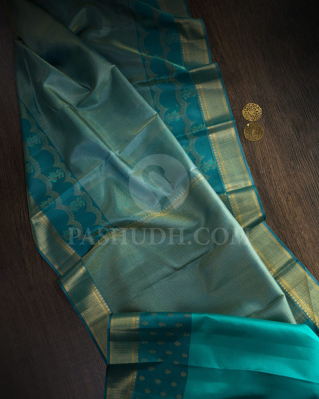 Teal Kanjivaram Silk Saree-D647(E)