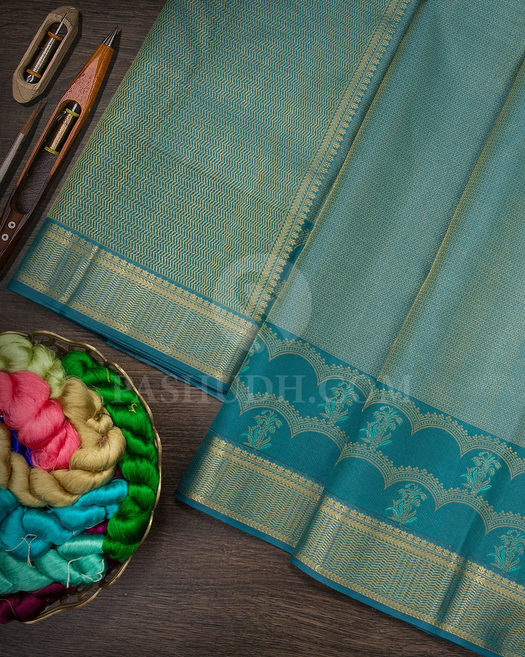 Teal Kanjivaram Silk Saree-D647(E)