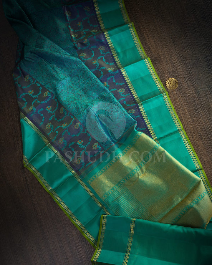 Dual Shaded Navy Blue Kanjivaram Silk Saree-DJ459(B)