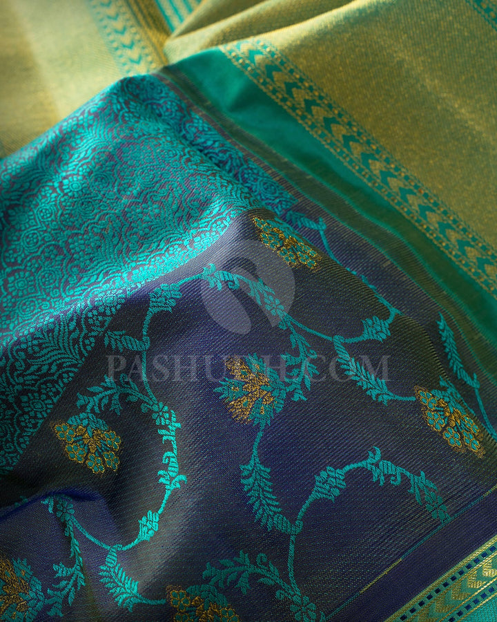 Dual Shaded Navy Blue Kanjivaram Silk Saree-DJ459(B)