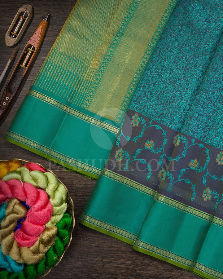 Dual Shaded Navy Blue Kanjivaram Silk Saree-DJ459(B)