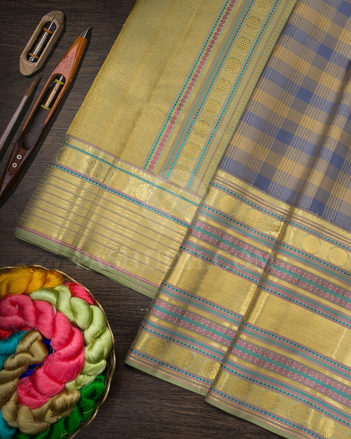Slate Grey Kanjivaram Silk Saree-D690(B)