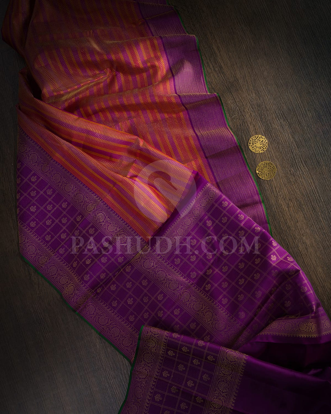 Multicolored With Purple Kanjivaram Silk Saree-DJ467(A)