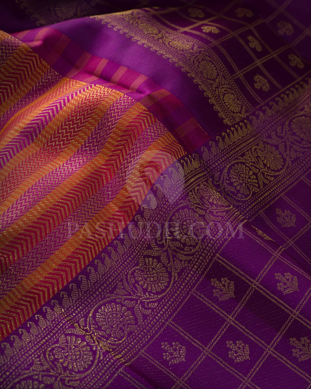 Multicolored With Purple Kanjivaram Silk Saree-DJ467(A)