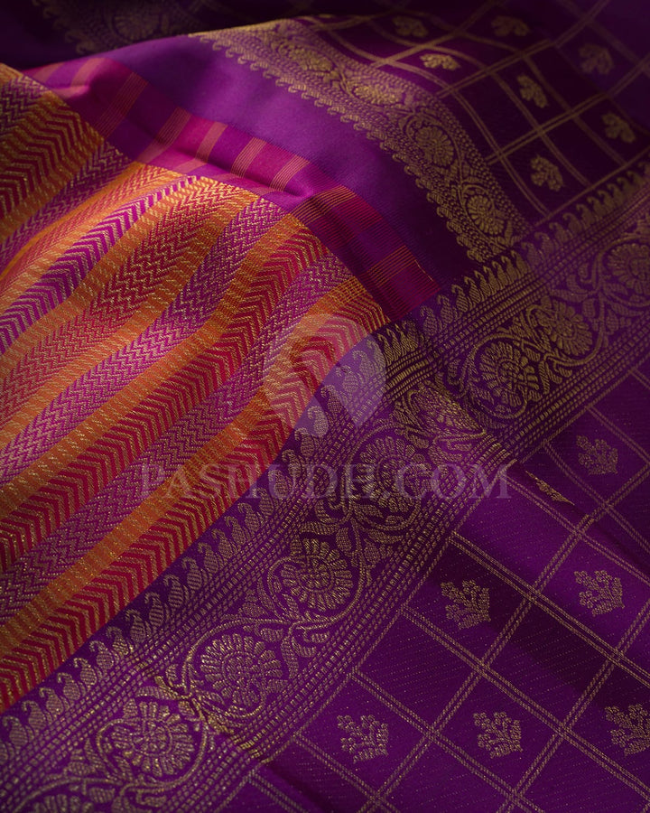 Multicolored With Purple Kanjivaram Silk Saree-DJ467(A)