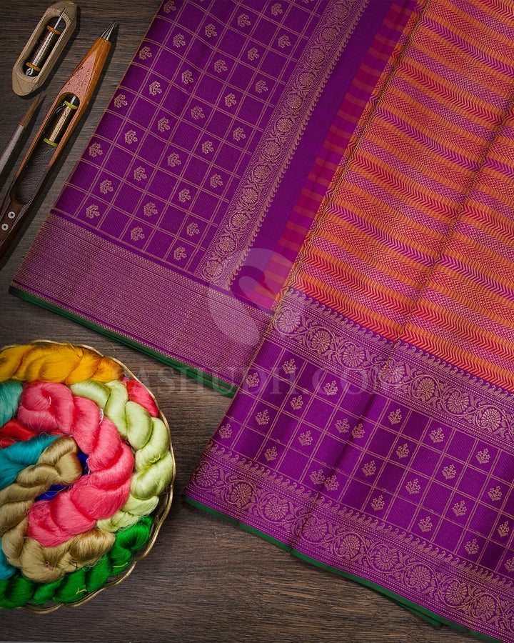 Multicolored With Purple Kanjivaram Silk Saree-DJ467(A)