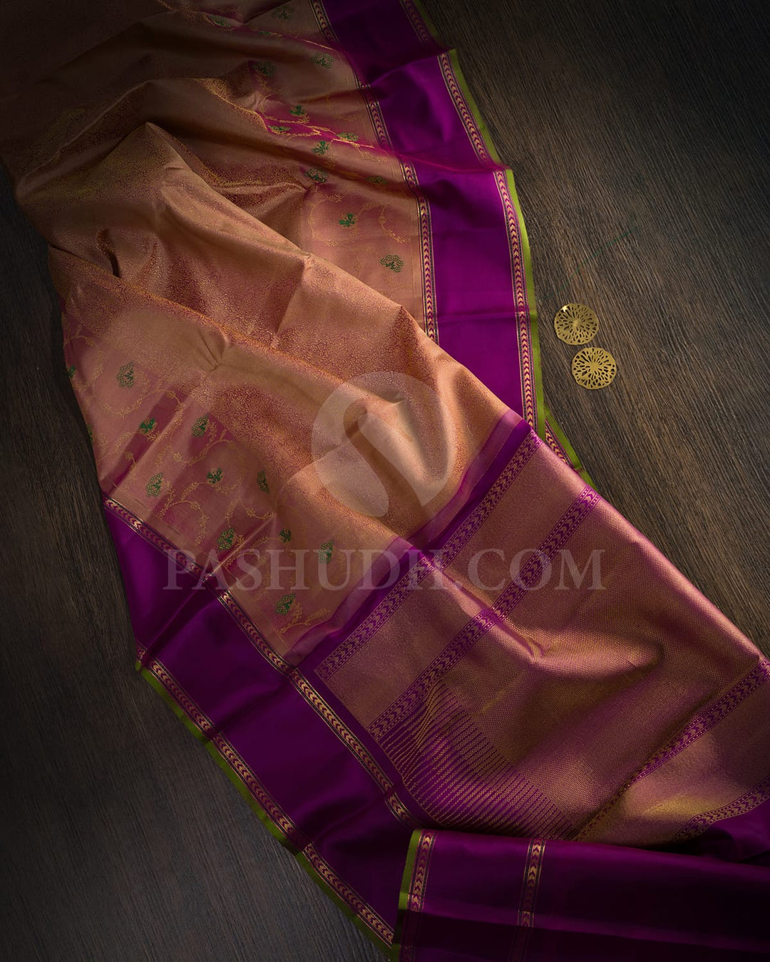 Dual Shaded Golden Beige Kanjivaram Silk Saree-DJ459(C)