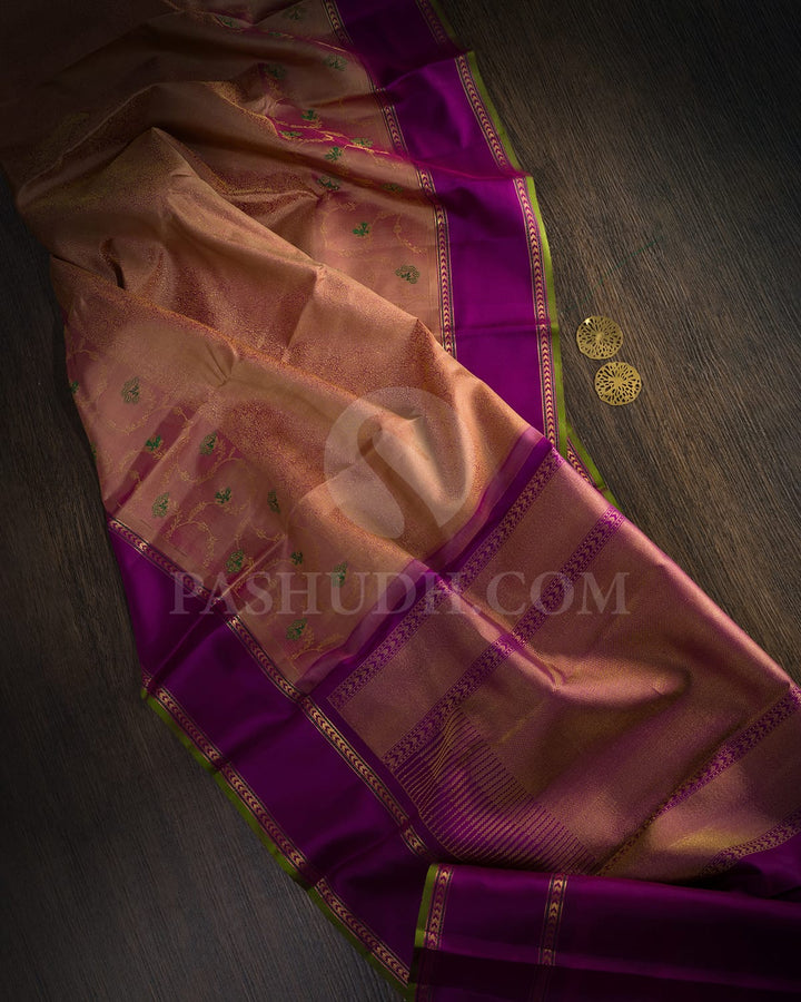 Dual Shaded Golden Beige Kanjivaram Silk Saree-DJ459(C)